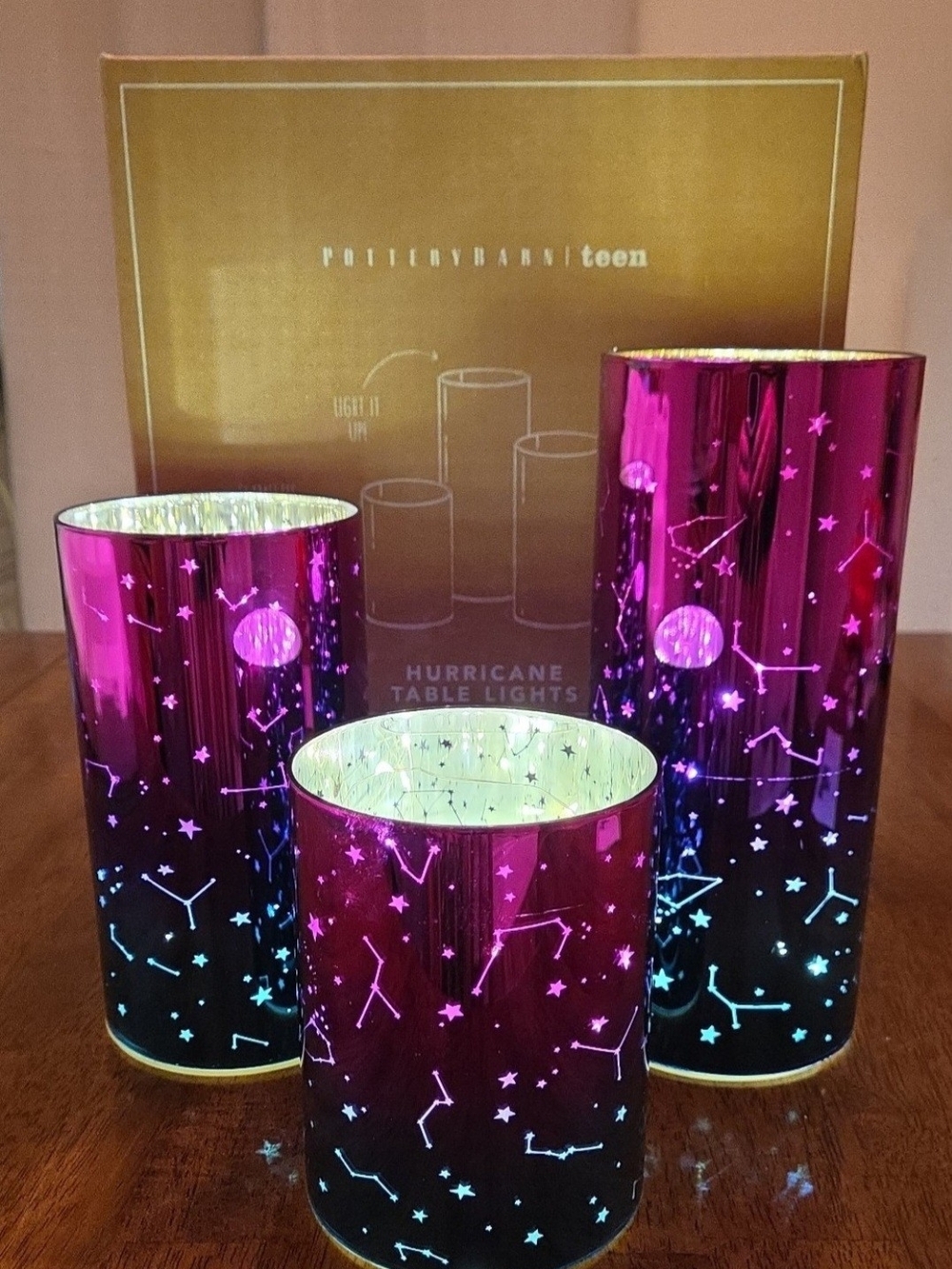Pottery Barn Teen Magenta Constellation Hurricane Table Lights